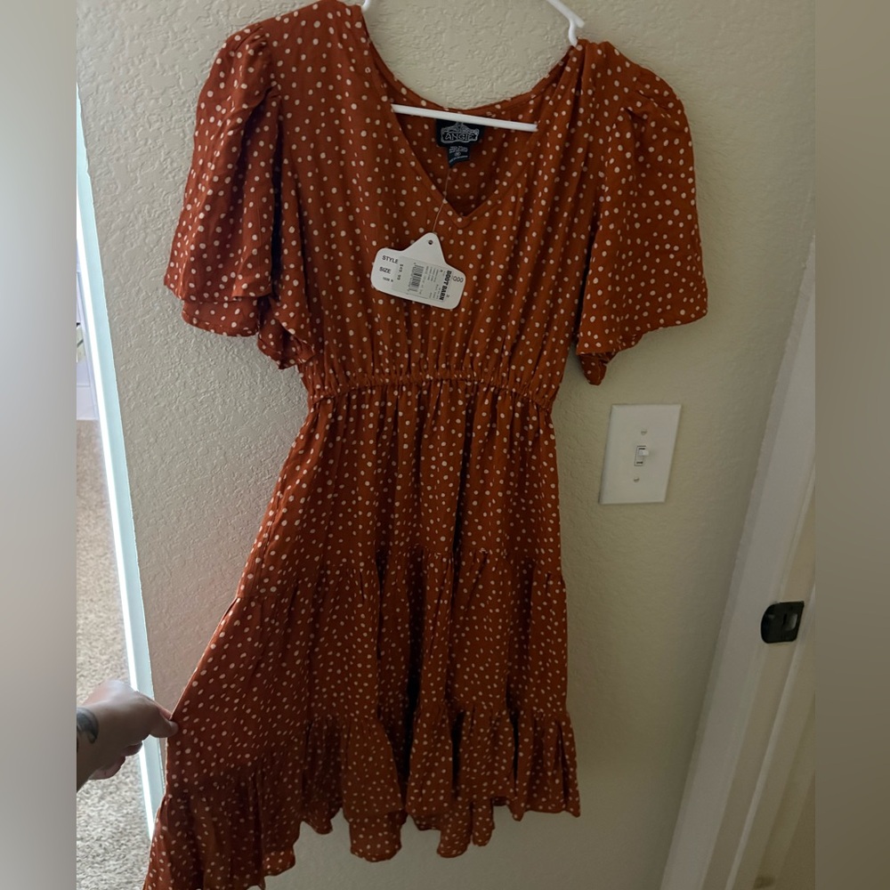 Angie Rust Polka Dot Tiered Dress – Size M (NWT, Boot Barn) - Picture 2 of 4